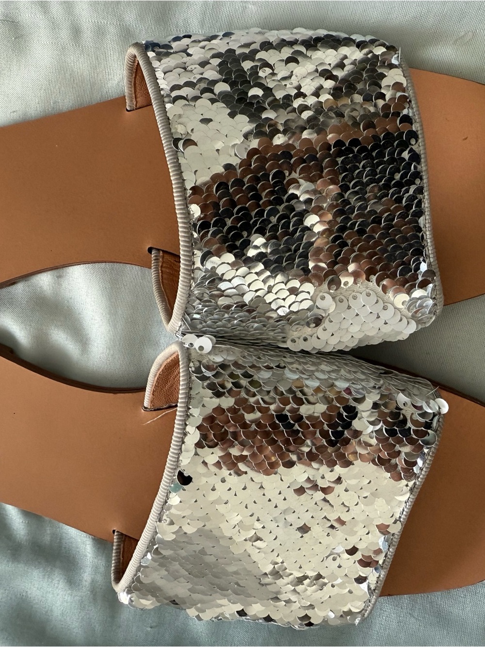 Tory Burch Silver Sequin Slide Sandals